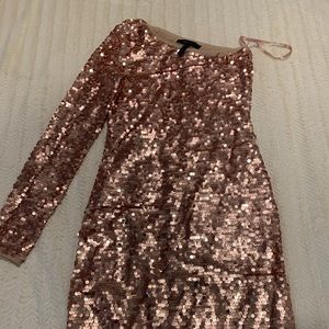 BCBGMAXAZRIA Rose Pink One-Shoulder, Sequins Dress